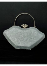Ефектна официална чанта под формата на устни от сребърен брокат модел Silver Kiss